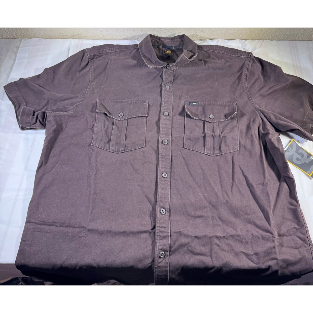 Lee Mens Short Sleeve Utility Shirt Brown Twill Button Down 2XL NWT